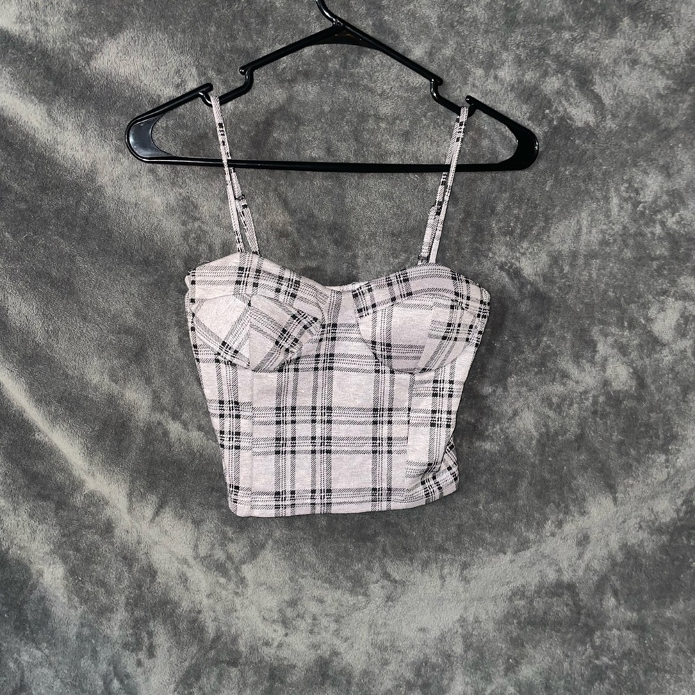 White and Gray Sleeveless Crop Camisole